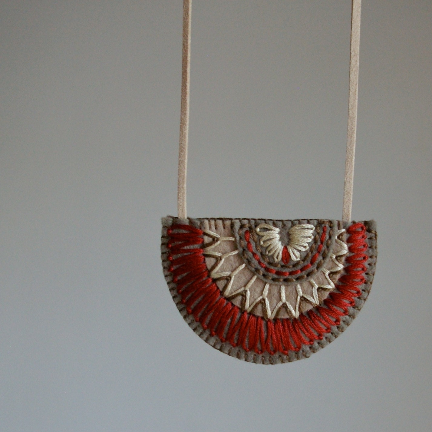 Wool Felt Necklace // Hand Embroidered // LoftFullOfGoodies