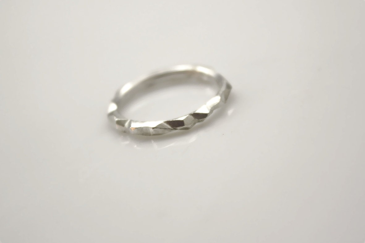 Faceted sterling silver ring - US size 5 1/2 hand made spike stud faceted metal geometric angular polygon stacking skinny zen