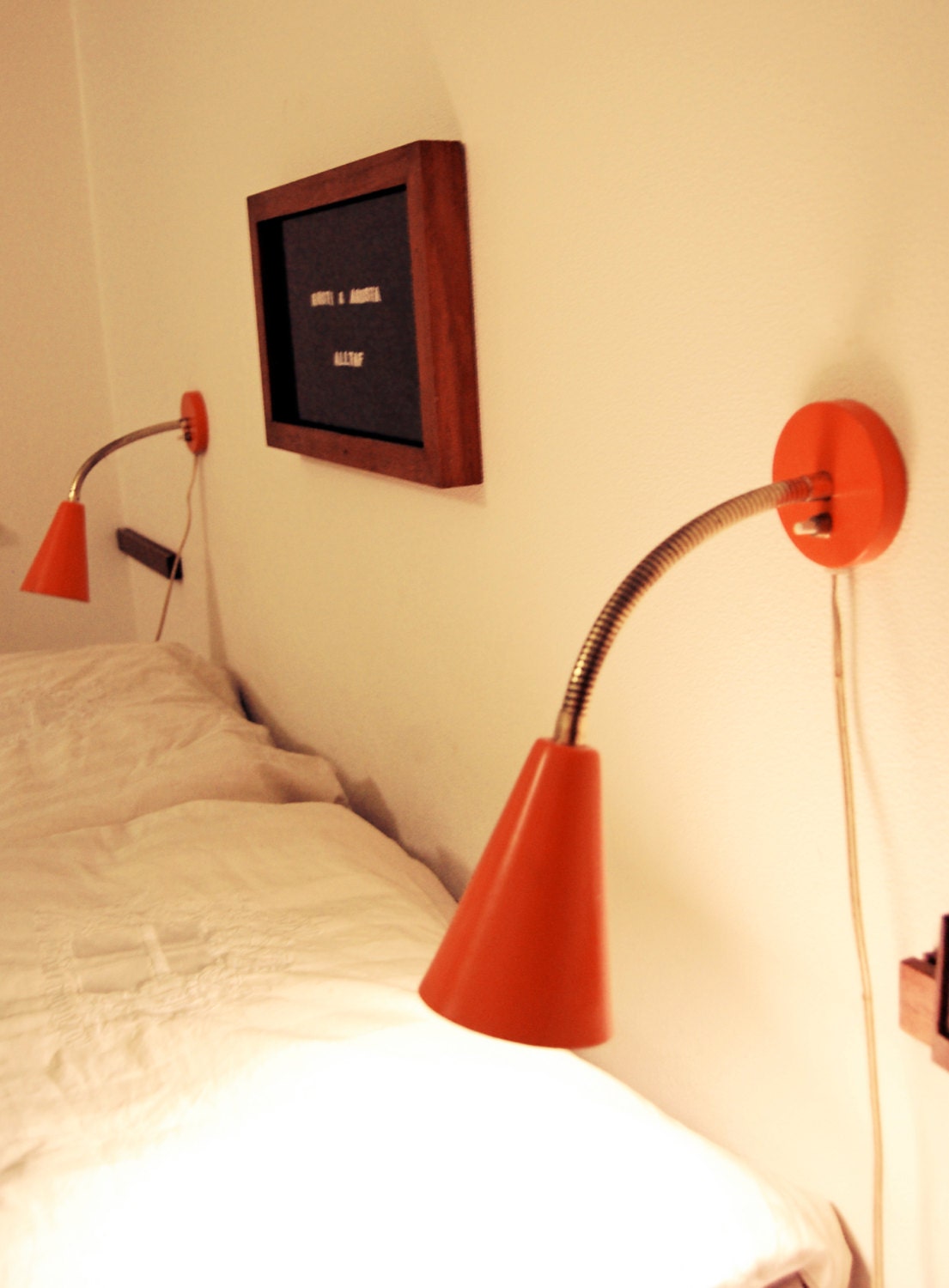 Bedside lamps. Two retro orange lights. Danish design.