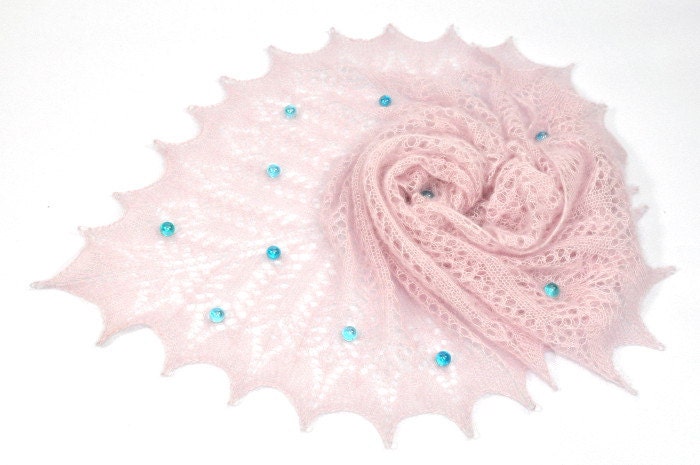 Old Lace - Pale Pink hand knitted luxurious kid mohair and silk lace shawl, stole, scarf - aboutCRAFTS