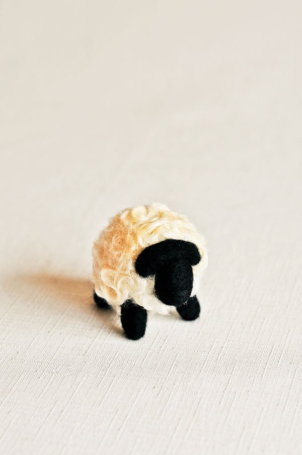 Blythe the Black and White Sheep - Needle Felted Wooly Animal - Woodland Nature Waldorf Decor Gift Cute Adorable Felt All Natural Wool