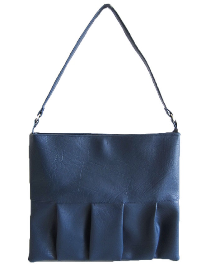 Navy Handbag Blue Small Faux Leather Tucked Shoulder Bag