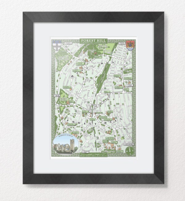 Forest Hill & Honor Oak (London SE23) illustrated map print 13 x 19"