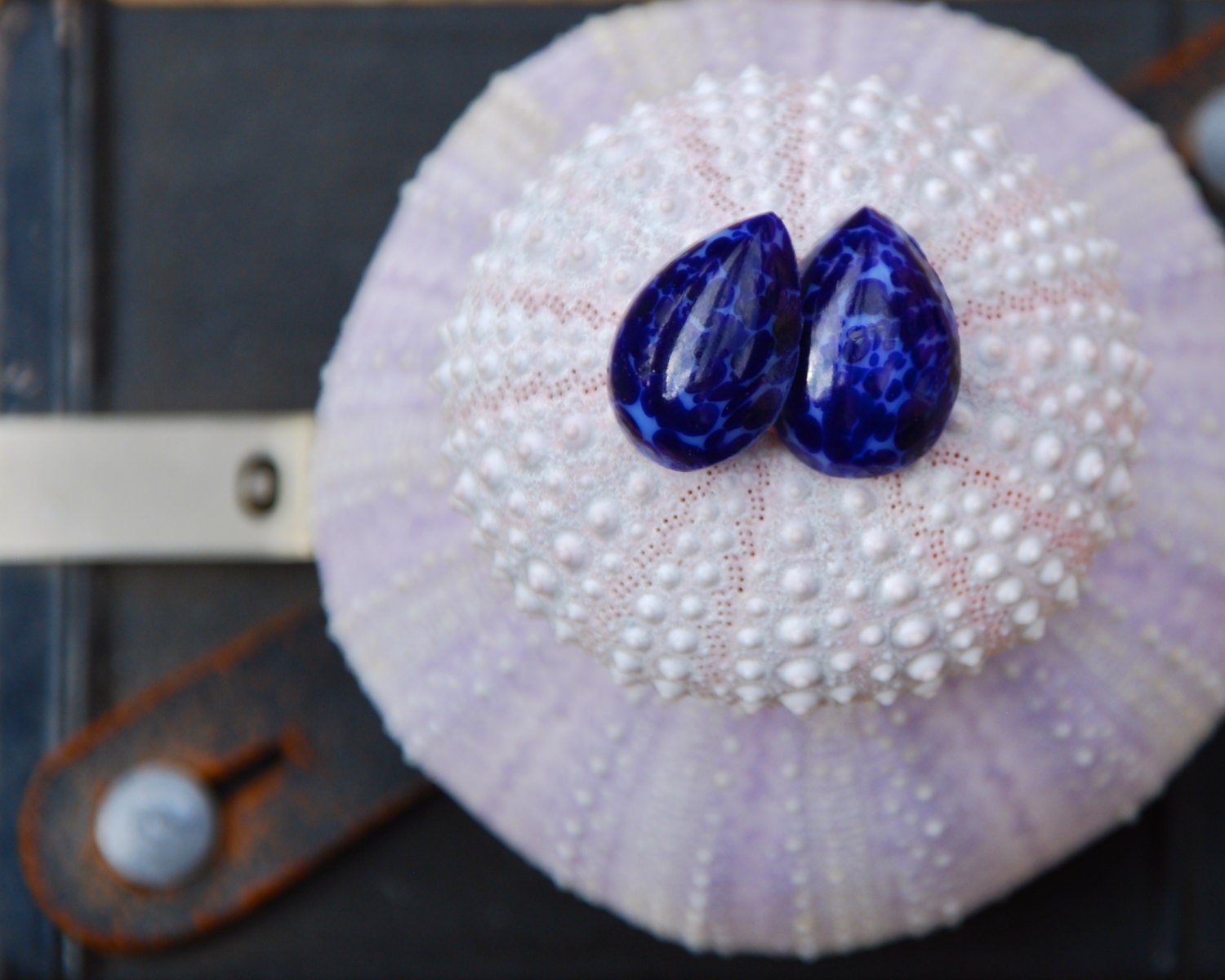 Lapis Lazuli Blue Teardrop Earrings, Vintage Azure Ultramarine Blue Cabochon Studs