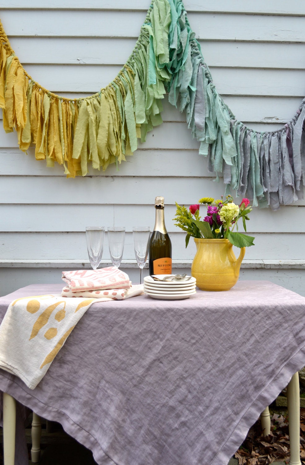 Moonlight Torn Fabric Garland / cool colors