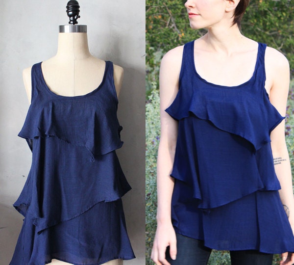 INK - Romantic navy blue flowy tier blouse // tunic // tank top // racerback // classic navy blue // sleeveless