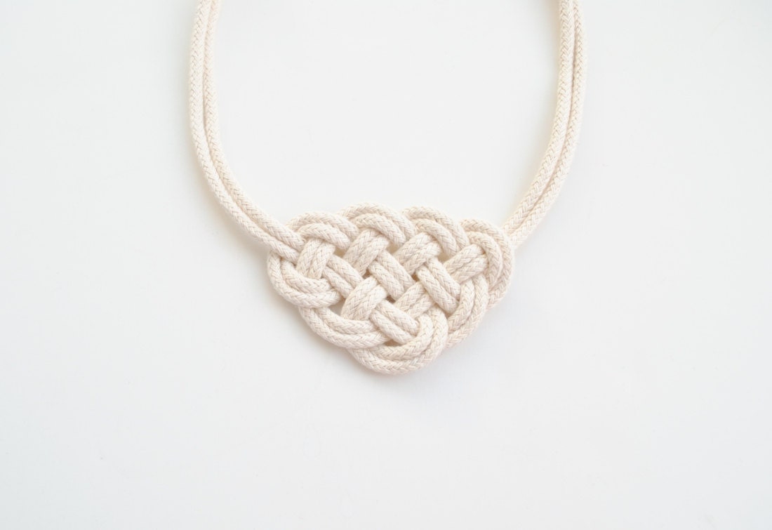 White Beige Neutral Knot Necklace, Rope Jewelry, Nautical Style, Sailor's Knot, Summer Trends, Gift for Her