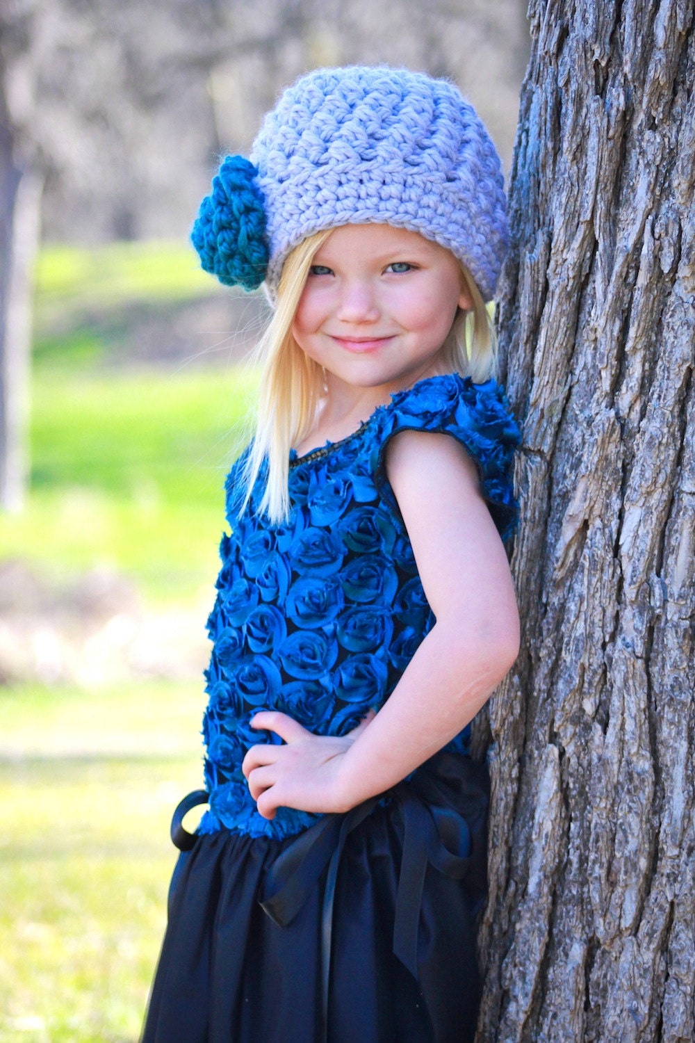 Childrens Hat with Flower, Crochet Beanie Hat, Spring Hat, Easter Hat