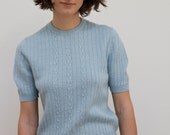 Vintage 1950s light blue short sleeved knitted sweater (S)