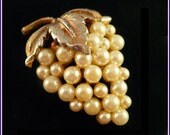 Vintage Ivory Glass Pearl Bridal Brooch, Grapes, Classic Collectible