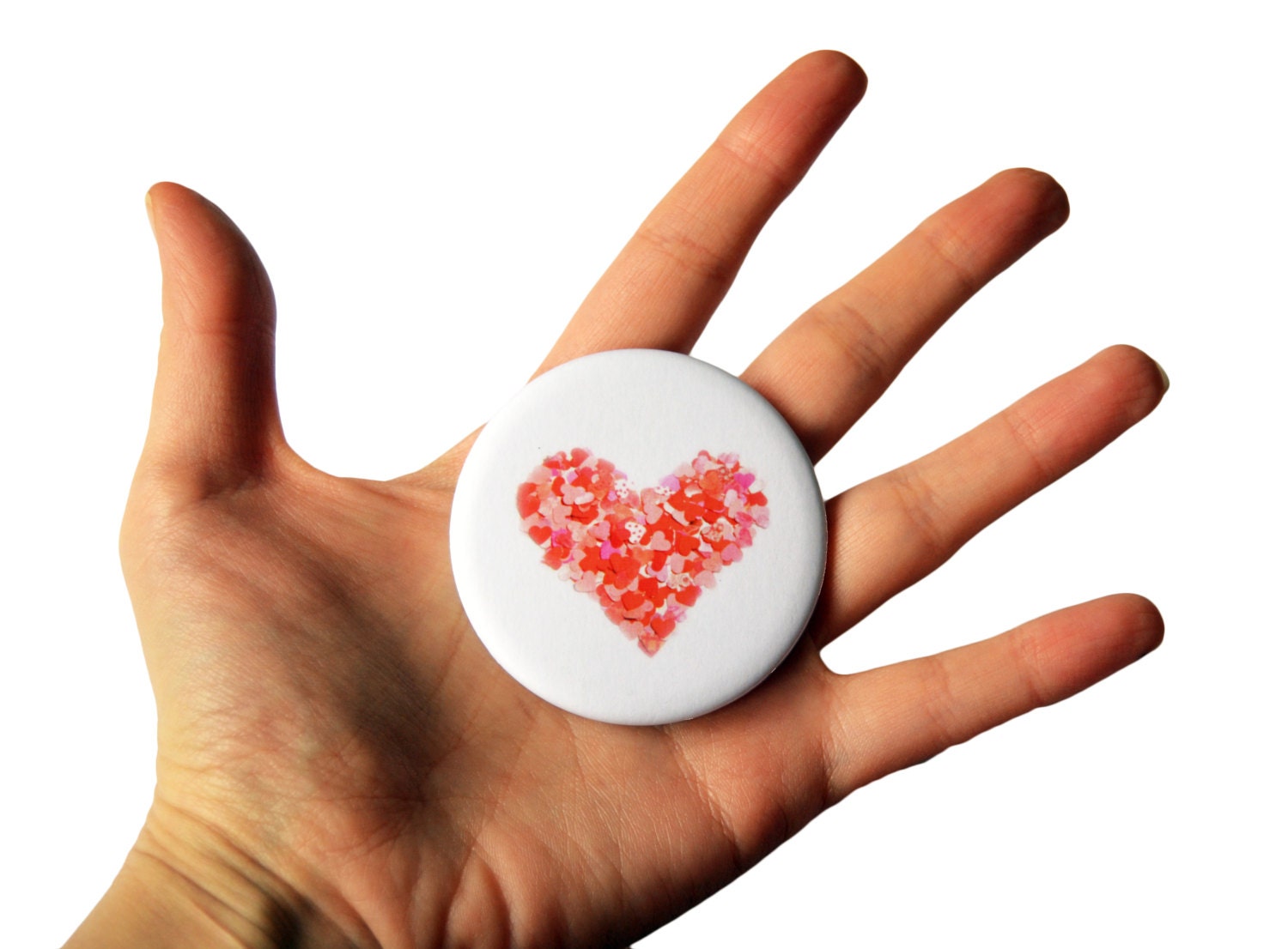 Red heart round pocket mirror