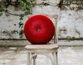 Red Silk Velvet 16" Round Pillow with red rhinestone button
