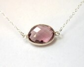 Purple Quartz Necklace Bezel Set in Sterling Silver, Medium Gemstone - Pretty Unique Bezel Set Stone Jewelry