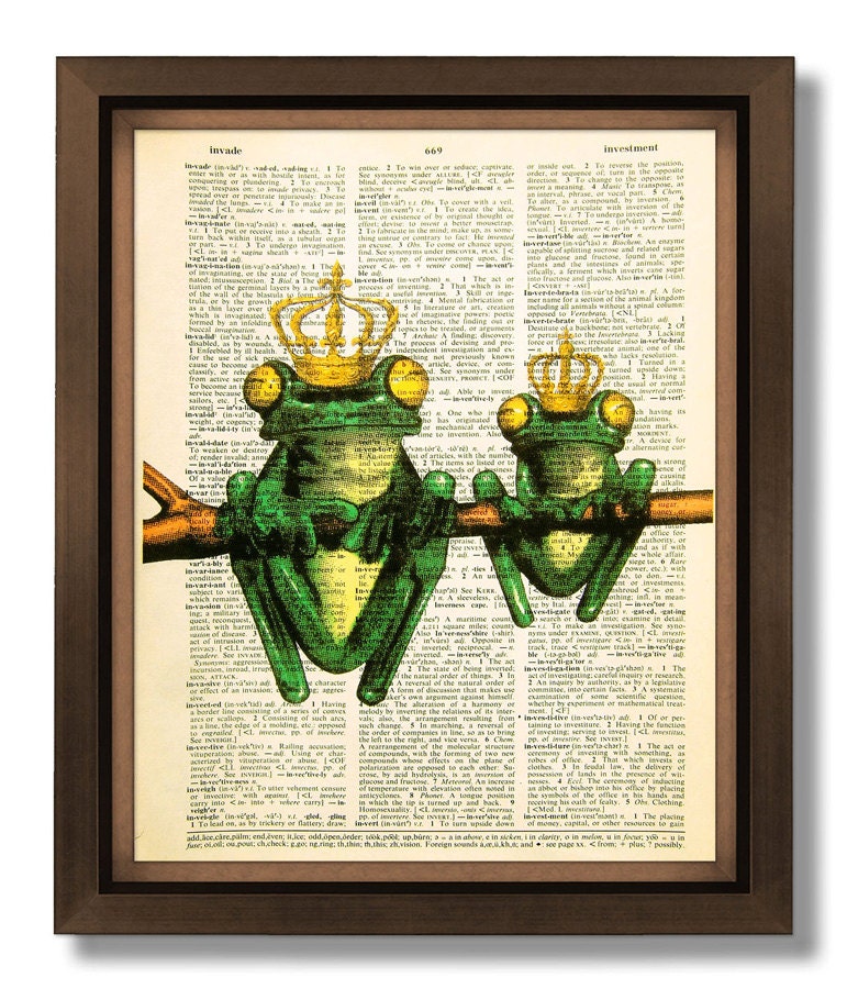 DIGITAL PRINT, GEEKERY Print Frog Art Print Geek poster, Frog illustration, Unique Art, Retro Art, Upcycled Art Print- Frog Prince & King