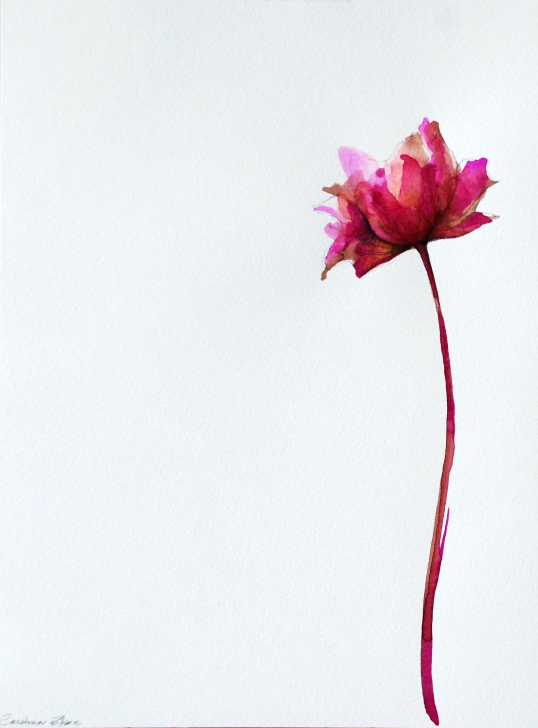 Original flower drawing on paper - Ink wash color/ watercolor/modern art flower/flower painting/contemporany flower