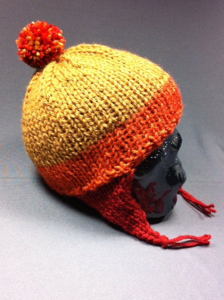 Baby Cunning Hat: Wee Hand Knit Earflap Hat in Yellow, Orange and Rust