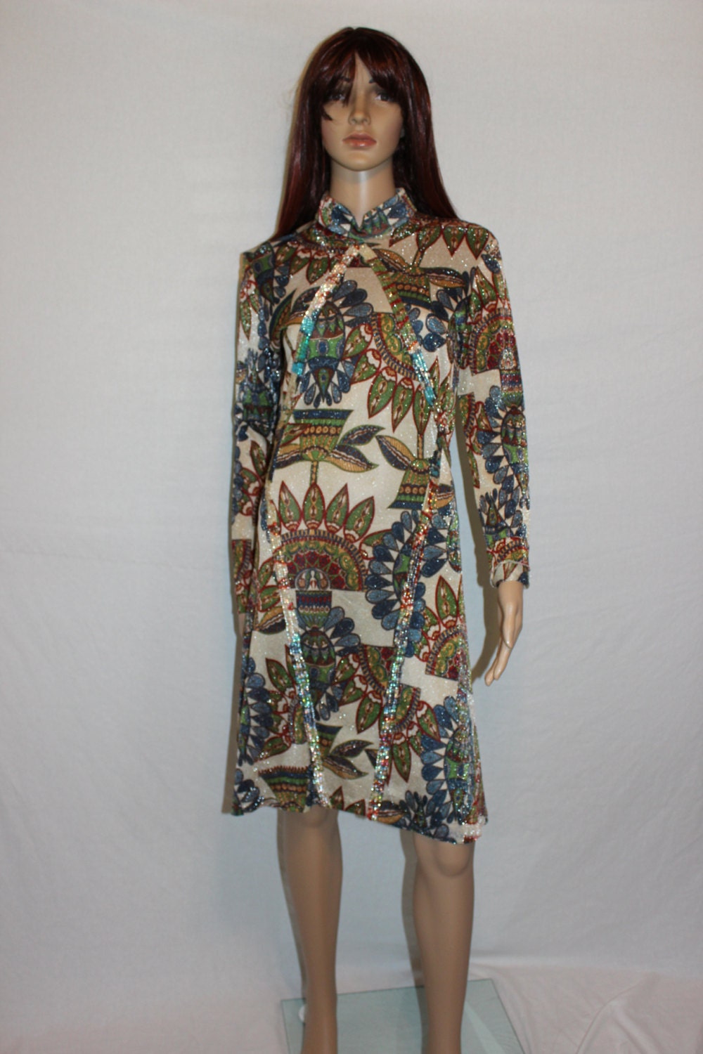 Vintage 60s Emilia Bellini Dress - Sheer Silk and Metallic Dress - Sequins and long sleeves