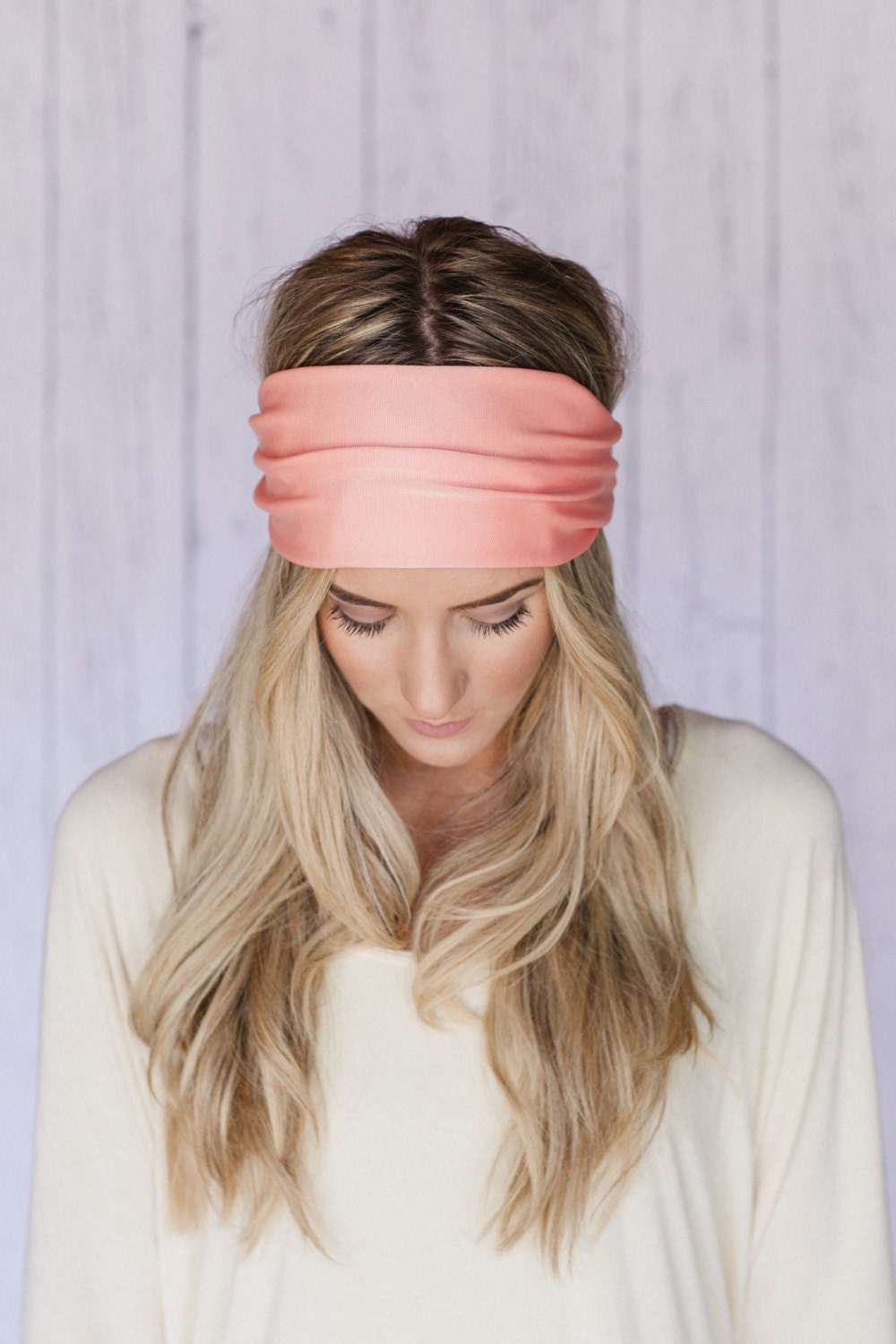 It's Pretty Simple Coral Stretchy Headband SOLID Melon Turband Headband Slip On Style Yoga Headband
