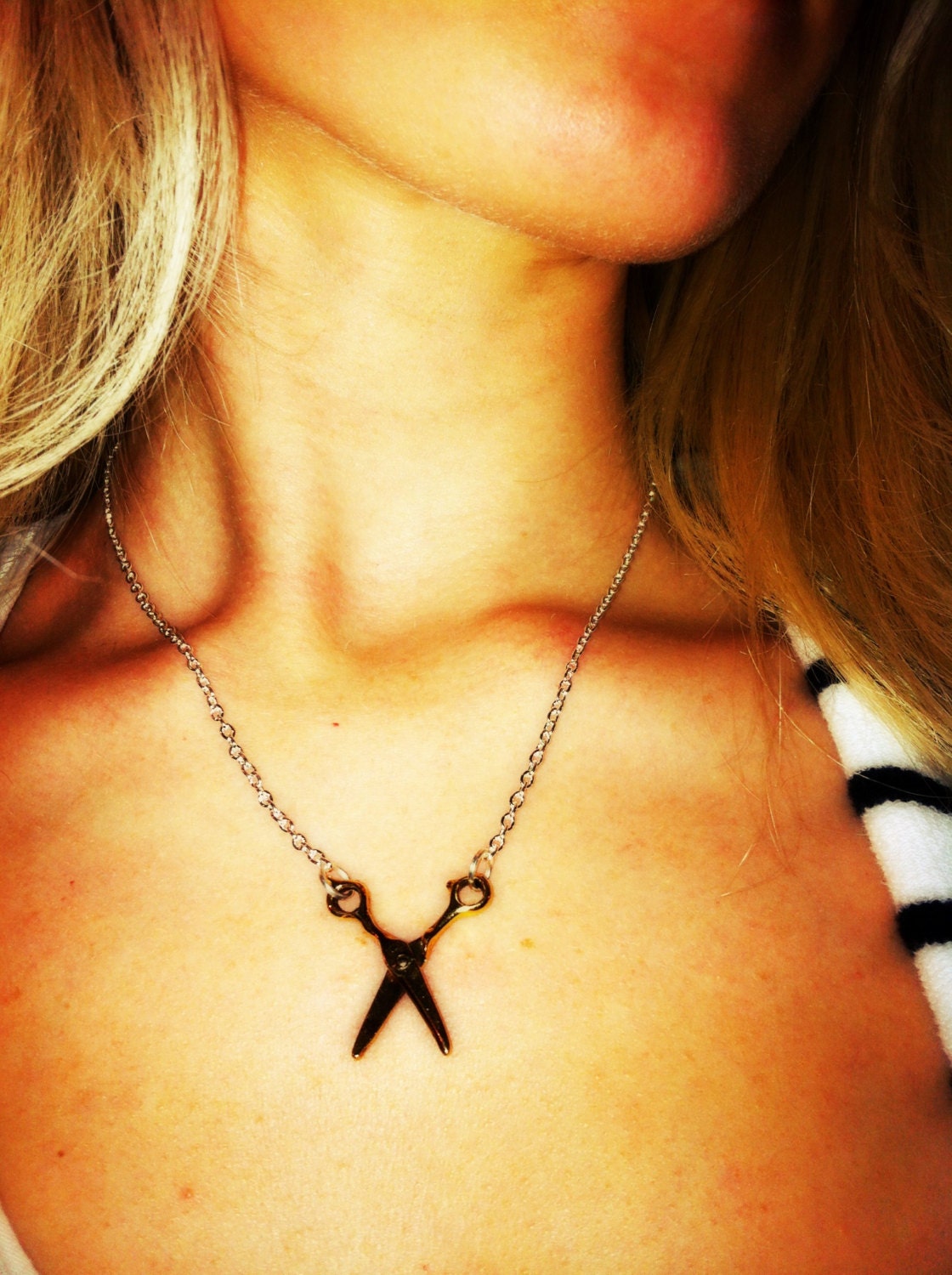 Moving scissors - hairdressers necklace - Gold&Silver - 16"