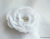 White flower hair clip Rhinestone Eyelet Lace Flower Girl hairpiece hair accessory