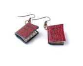 Book earrings, brown leather book earrings, dangle earrings