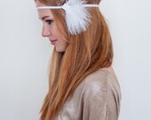 1920s White Feather Rhinestone Headband : 20s Party, Flapper Regency Look Style, Daisy Buchanan, Swan Lake Headband