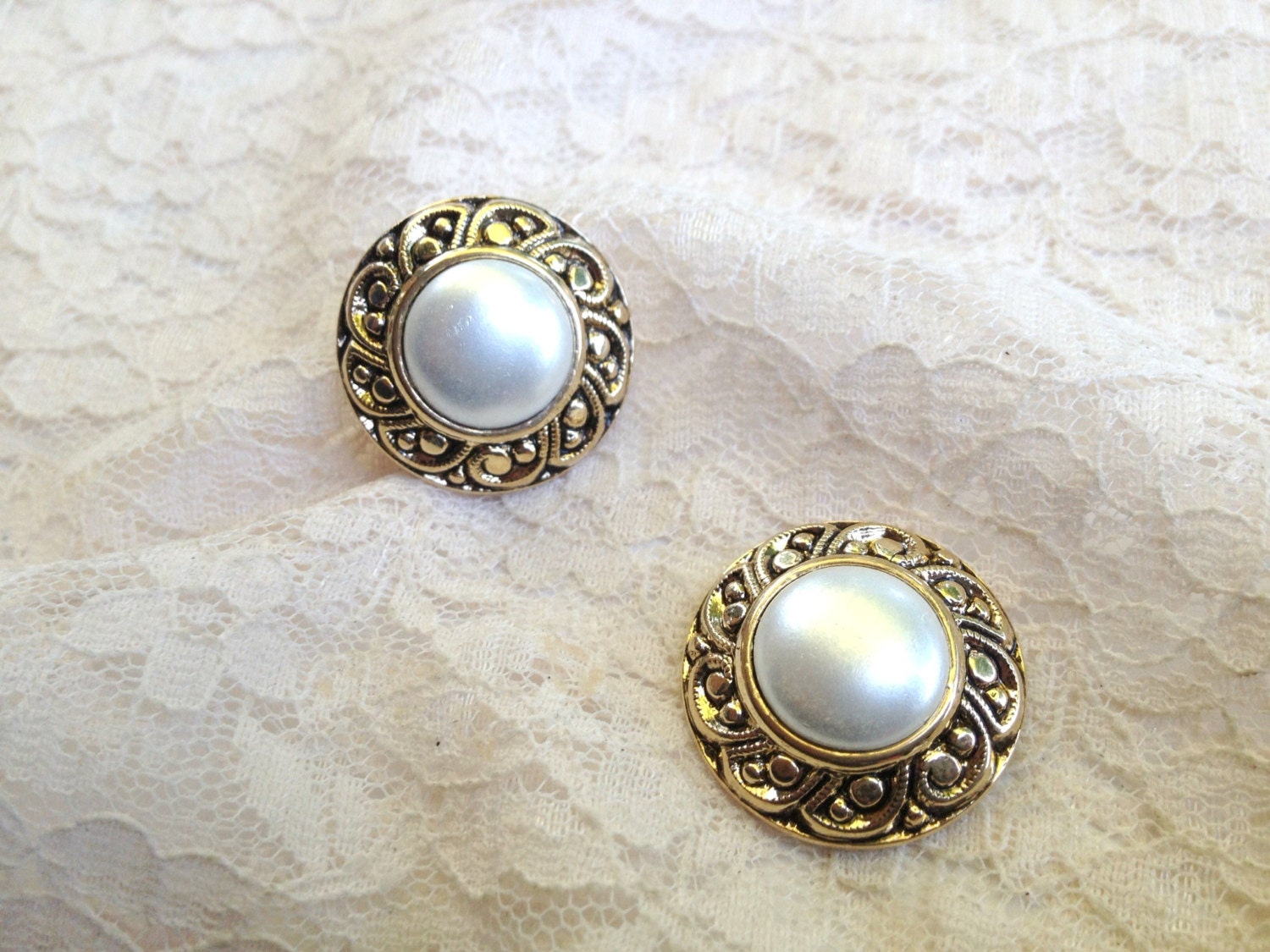 9/16" 1/2" 7/16" Organic Golden Filigree Pearl Button Plugs Made to Order