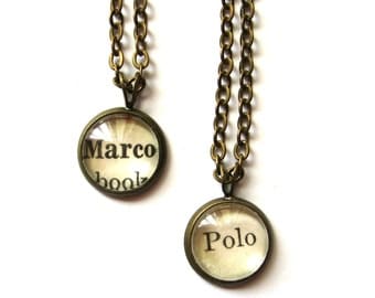 Marco Polo Matching Best Friend Necklaces Vintage Library Card Charms - Set of 2 (TWO)