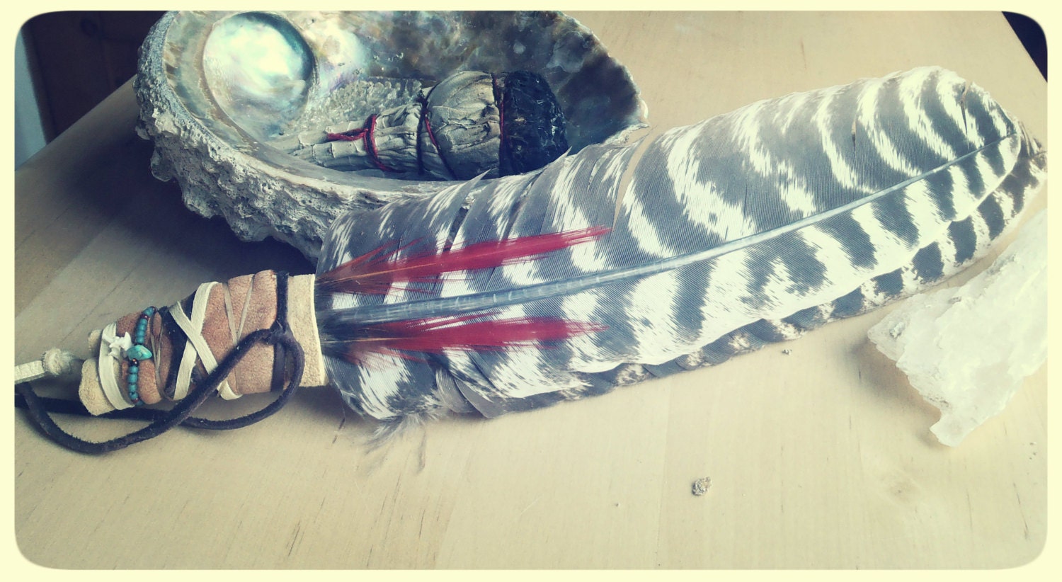 ceremonial smudging feather ... smudge, sage, ceremony, cleansing, snake medicine // ready to ship