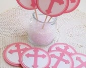 Christening - Baptism - Cupcake Toppers - Set of 12 - First Communion - Blessing Toppers - Your Choice of Color