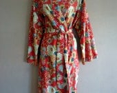 Kimono robe red spring / Dressing Gown Light Cotton Silk