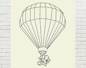 Let The Wind Take Us Where It Will... black and white art print Hot Air Balloon / ballooning  Limited Edition wanderlust, Geometric