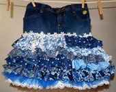 Boutique Ruffled Denim Skirt with Tulle Girls 6X