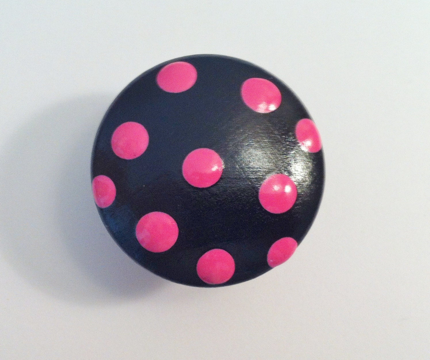 Hand Painted Black Drawer Knobs with Big Hot Pink Polka Dots