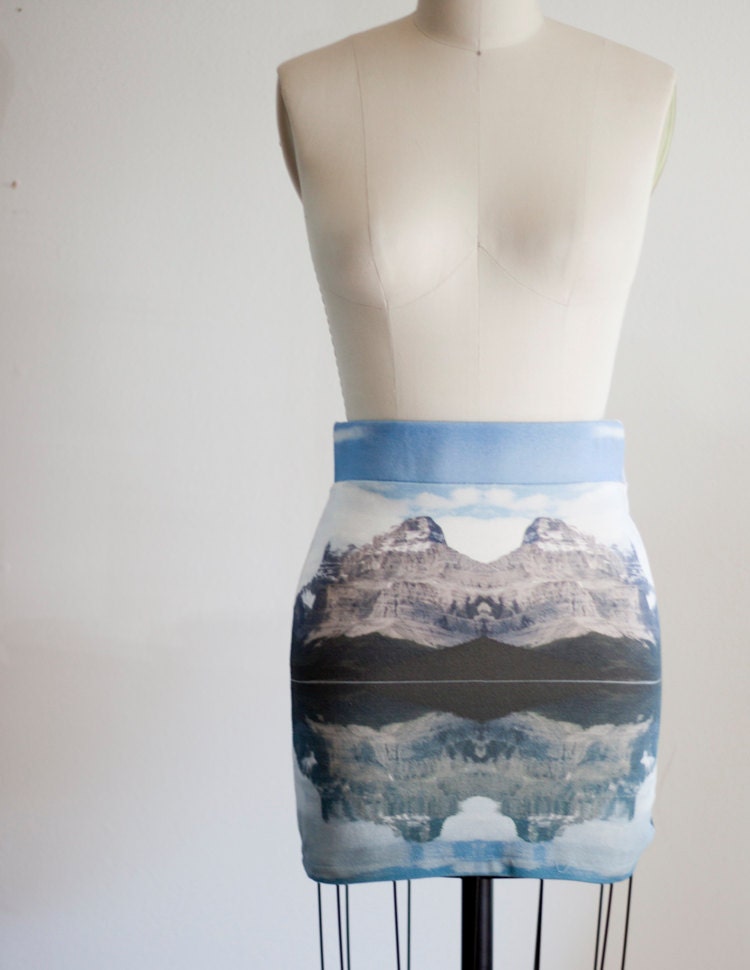 Mountain landscape printed skirt - reflected lake water pattern ultra mini, soft grunge punk tomboy - murmuration small