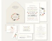 VINTAGE RUSTIC WEDDING Invitations - Monogram Floral Wreath -  Printable Designs