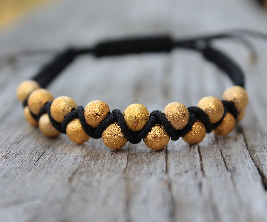 Golden Stardust Zigzag Cotton Bracelet
