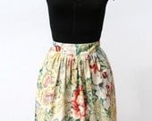 Gathered retro skirt, womens 1950s inspired flowery skirt, vintage style skirt