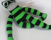 Striped sock frog, sock monkey, soft plush frog, green black toy frog for children.