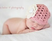 Lightweight crochet baby beanie - pink baby hat - handmade - Newborn to Toddler sizes -  cotton - handmade - summer/ spring baby cap