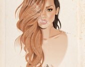 RIHANNA Portrait Poster - Smokey - Fashion Illustration - Tattoo Art - Pencil and Digital Print - Pink - Peach - Brown - Beige
