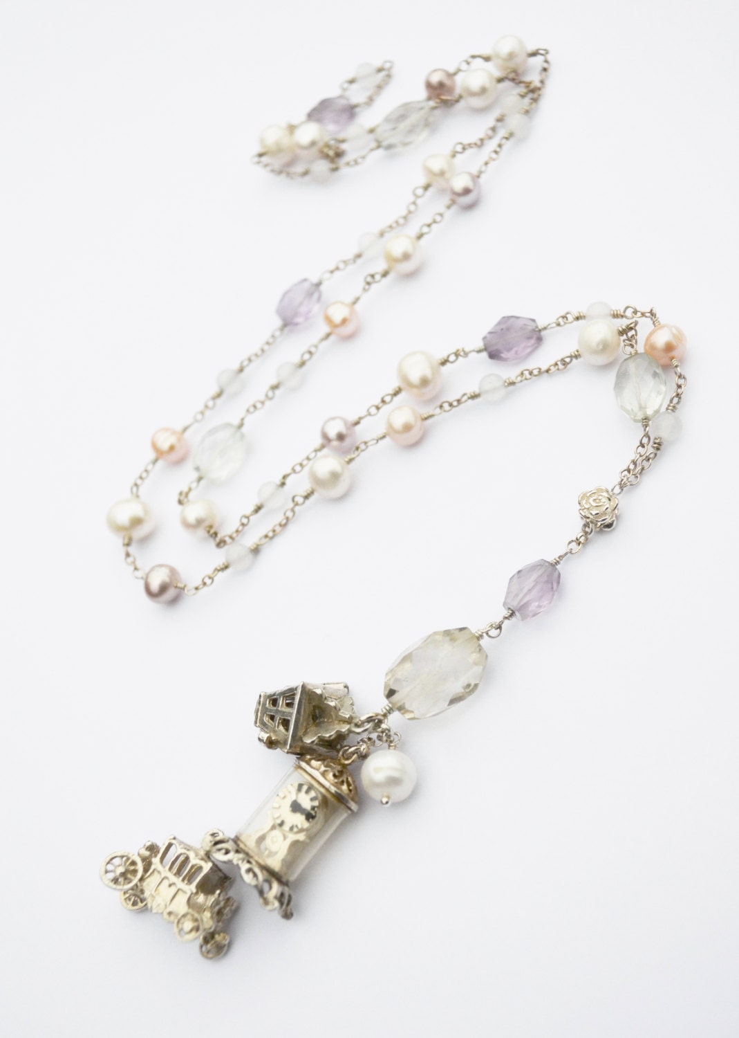 Vintage Cinderella Charms Lariat Statement Necklace