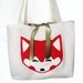 Red Panda Original Tote Bag With Applique and Red Liner