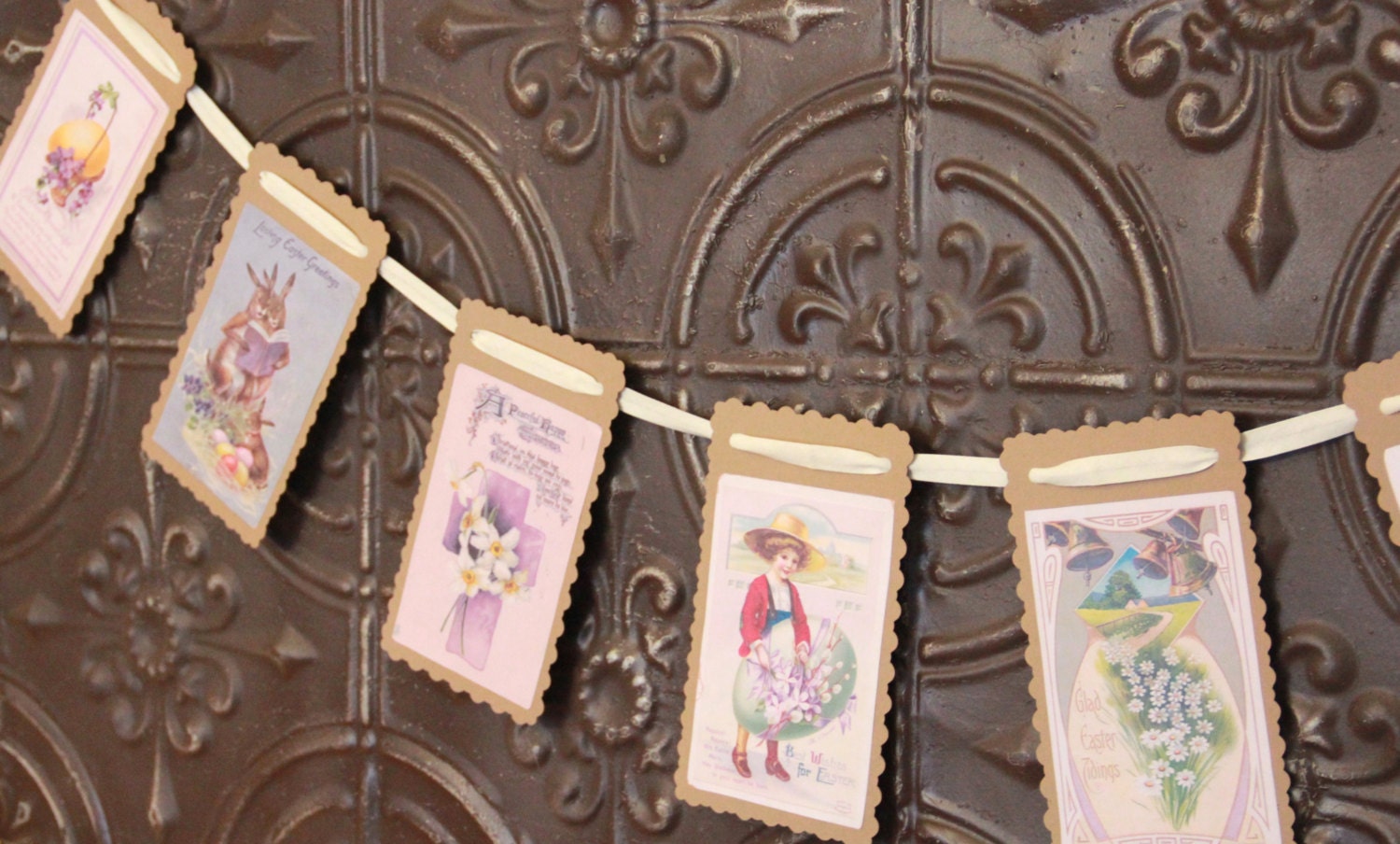 Antique Vintage Easter Postcards Garland Banner, Holiday Bunting, Holiday Decor, Easter Decorations, Vintage Easter