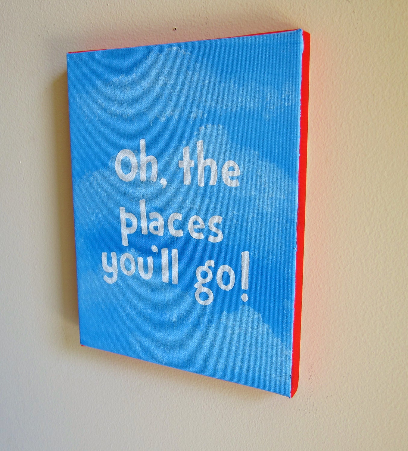 Oh The Places You'll Go Dr Seuss Inspirational Quote Original Painting - 8x10 Canvas Artwork - Gift for Grad, Nursery, Children