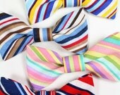 Dog Cat Bow Tie MEDIUM Stripes Red Blue Yellow Brown 4" x 2" Removable Wedding Formal fits 3/4" W Collars