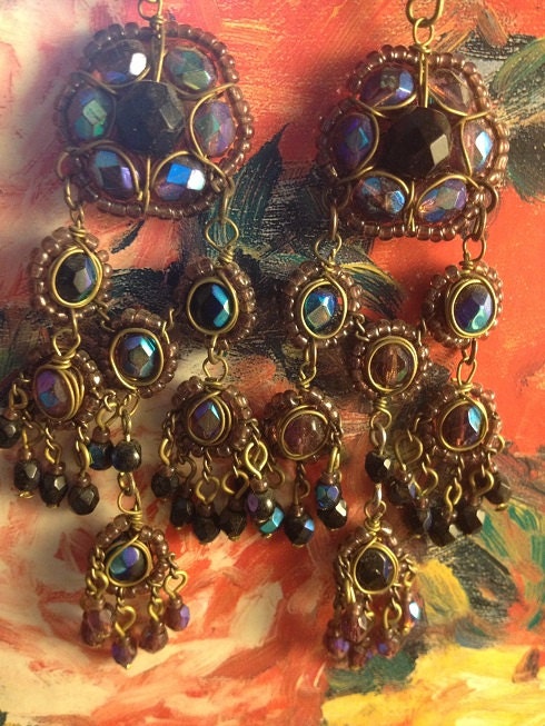 Vintage Handmade Opal Hippie Gypsy Dangling Earrings