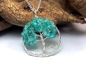 Aquamarine blue Gemstone and Sterling Silver Tree of Life necklace pendant - March birthstone - Tree of Life pendant - mandalarain birthday