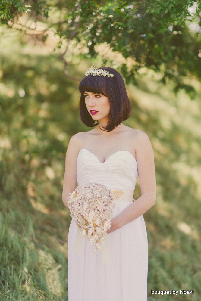 Gold leaf brooch bouquet -- deposit on a made-to-order cascading wedding  brooch bouquet