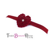 Baby Valentine Headband - Pure Silk Hand Crochet - Newborn 0-3  3-6m 6-12m 12m-3yrs 3yrs child Tween / Adult Red Photo Prop